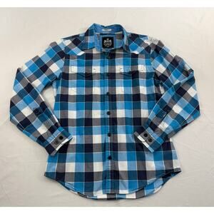 Express 2010s Blue Plaid Fitted Button Down Shirt Men’s Size Medium